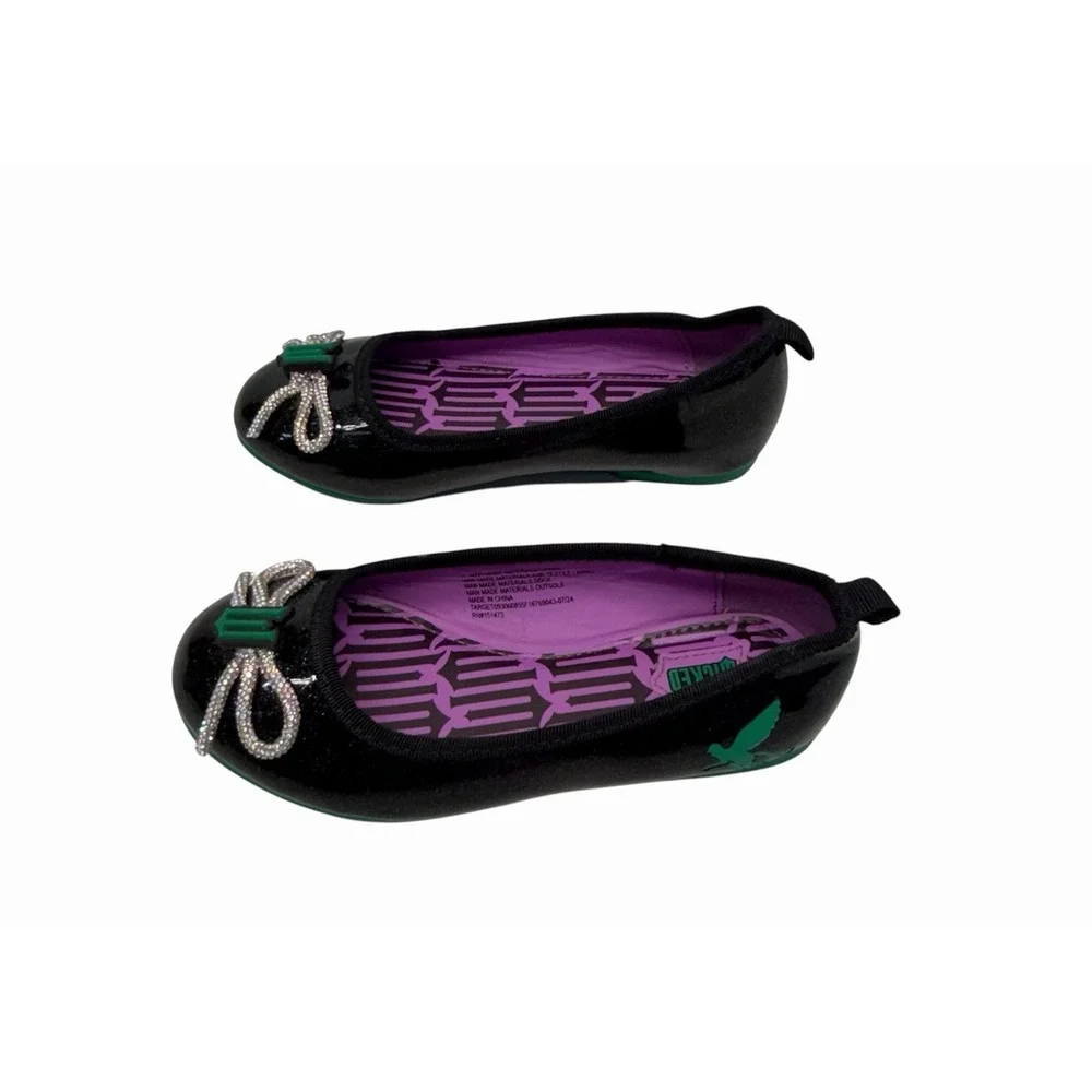 Wicked Flat Shoes Kids Size 11 Monkey Logo Rhinestone Bow Black Purple Green